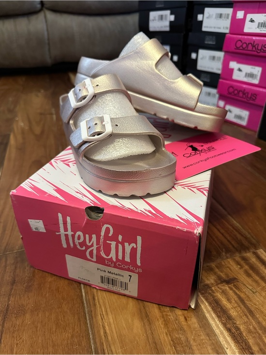 Hey Girl by Corkys Shoes - Corkys Metallic Pink Double Buckle Slide Sandals- New In Box
